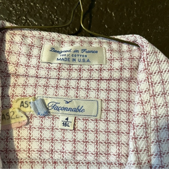 Red & White Long Sleeve Button Down Collared Shirt, Size 16L, 100% Cotton - Picture 3 of 4